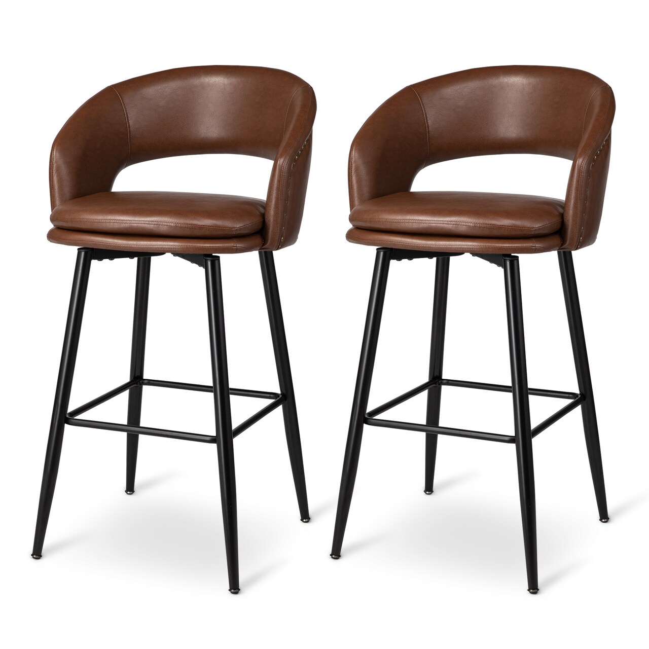Set of 2/4 Mid-Century Modern 40.5"H Faux Leather Bar Stools with Nailhead Trim